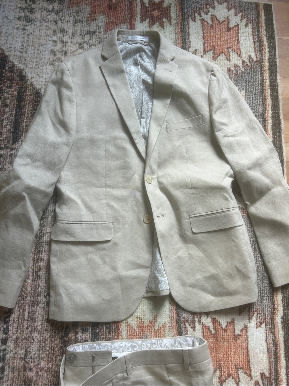 Boys Cream Linen Blend Suit Jacket - Unbranded